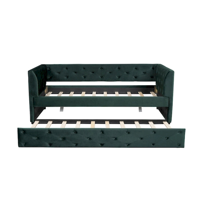 Twin Velvet Tufted Daybed with Trundle & Storage