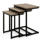 Gymax 3 Pcs Nesting Coffee End Table Set Stacking Side Nightstand
