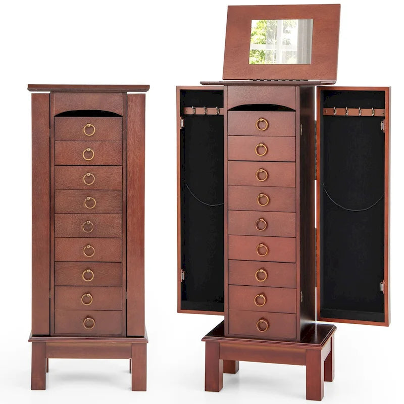 Costway Wood Jewelry Cabinet Armoire Storage Box Chest Stand Organizer - 10.5 X16 X40