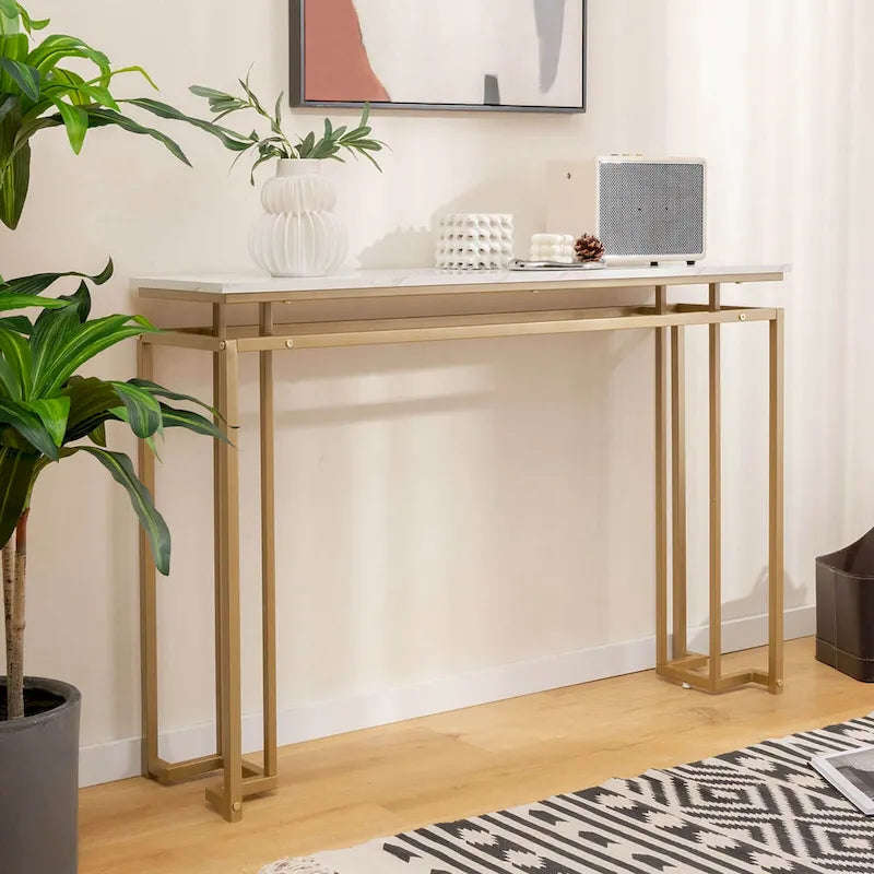Costway 47 Faux Marble Top Console Table Modern Entryway Table with - See Details