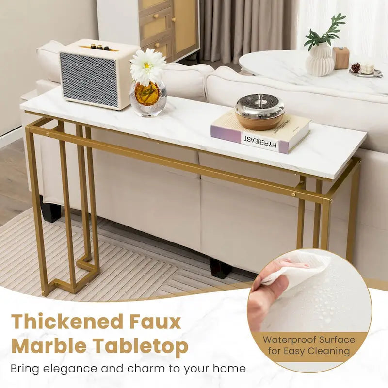 Costway 47 Faux Marble Top Console Table Modern Entryway Table with - See Details