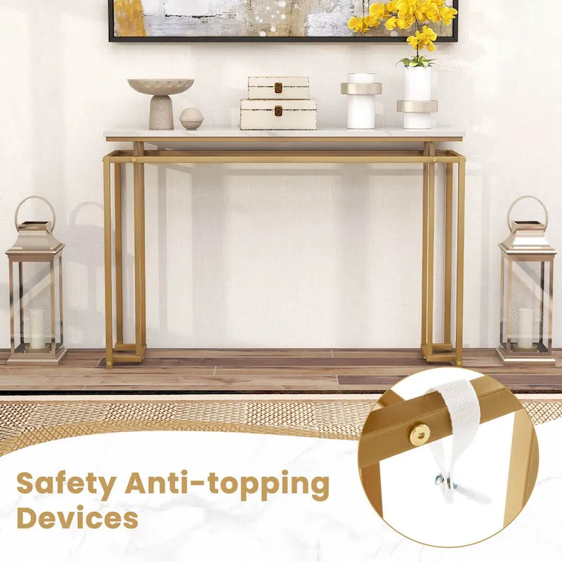 Costway 47 Faux Marble Top Console Table Modern Entryway Table with - See Details