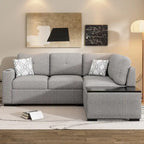 Sectional Sofa Cloud Sofa, Chenille Upholstered Sofa Couch with Movable Ottoman Charging Ports and 3 Back Pillows