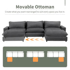 Sectional Sofa Cloud Sofa, Chenille Upholstered Sofa Couch with Movable Ottoman Charging Ports and 3 Back Pillows