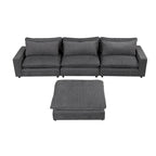 Sectional Sofa Cloud Sofa, Chenille Upholstered Sofa Couch with Movable Ottoman Charging Ports and 3 Back Pillows