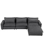 Sectional Sofa Cloud Sofa, Chenille Upholstered Sofa Couch with Movable Ottoman Charging Ports and 3 Back Pillows