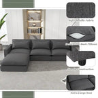 Sectional Sofa Cloud Sofa, Chenille Upholstered Sofa Couch with Movable Ottoman Charging Ports and 3 Back Pillows