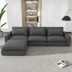 Sectional Sofa Cloud Sofa, Chenille Upholstered Sofa Couch with Movable Ottoman Charging Ports and 3 Back Pillows