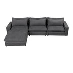 Sectional Sofa Cloud Sofa, Chenille Upholstered Sofa Couch with Movable Ottoman Charging Ports and 3 Back Pillows
