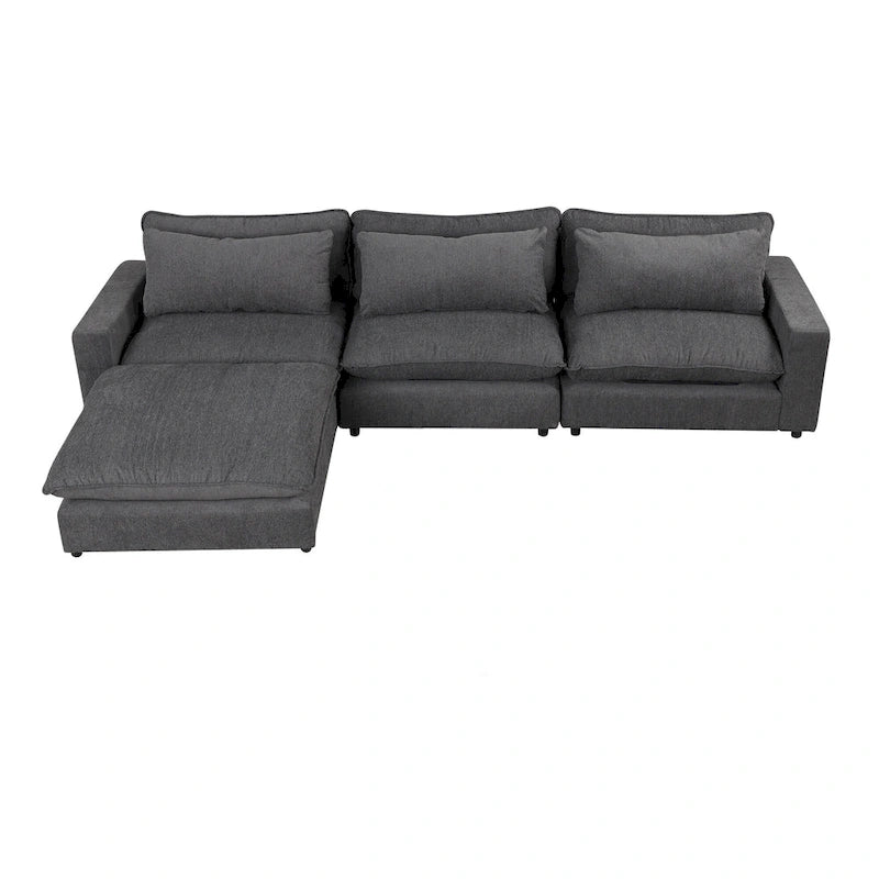 Sectional Sofa Cloud Sofa, Chenille Upholstered Sofa Couch with Movable Ottoman Charging Ports and 3 Back Pillows