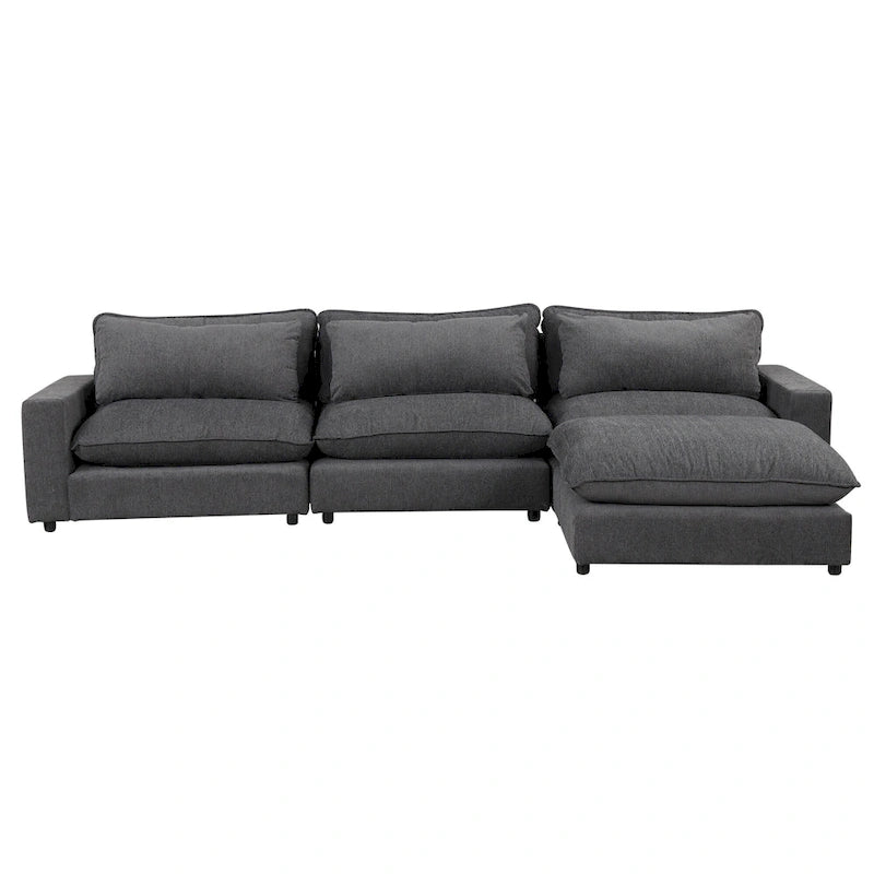 Sectional Sofa Cloud Sofa, Chenille Upholstered Sofa Couch with Movable Ottoman Charging Ports and 3 Back Pillows