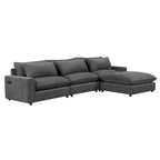 Sectional Sofa Cloud Sofa, Chenille Upholstered Sofa Couch with Movable Ottoman Charging Ports and 3 Back Pillows