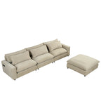 Sectional Sofa Cloud Sofa, Chenille Upholstered Sofa Couch with Movable Ottoman Charging Ports and 3 Back Pillows