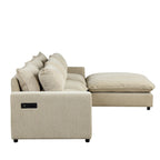 Sectional Sofa Cloud Sofa, Chenille Upholstered Sofa Couch with Movable Ottoman Charging Ports and 3 Back Pillows