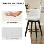 Modern Swivel Linen Upholstery Bar Stools Set of 2, with Button Tufted Back and Solid Wood Frame
