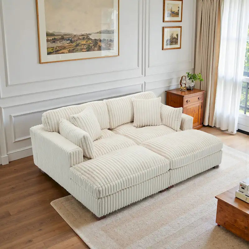 82 W Plush Corduroy Modular Sectional Sofa with Chaise Lounge