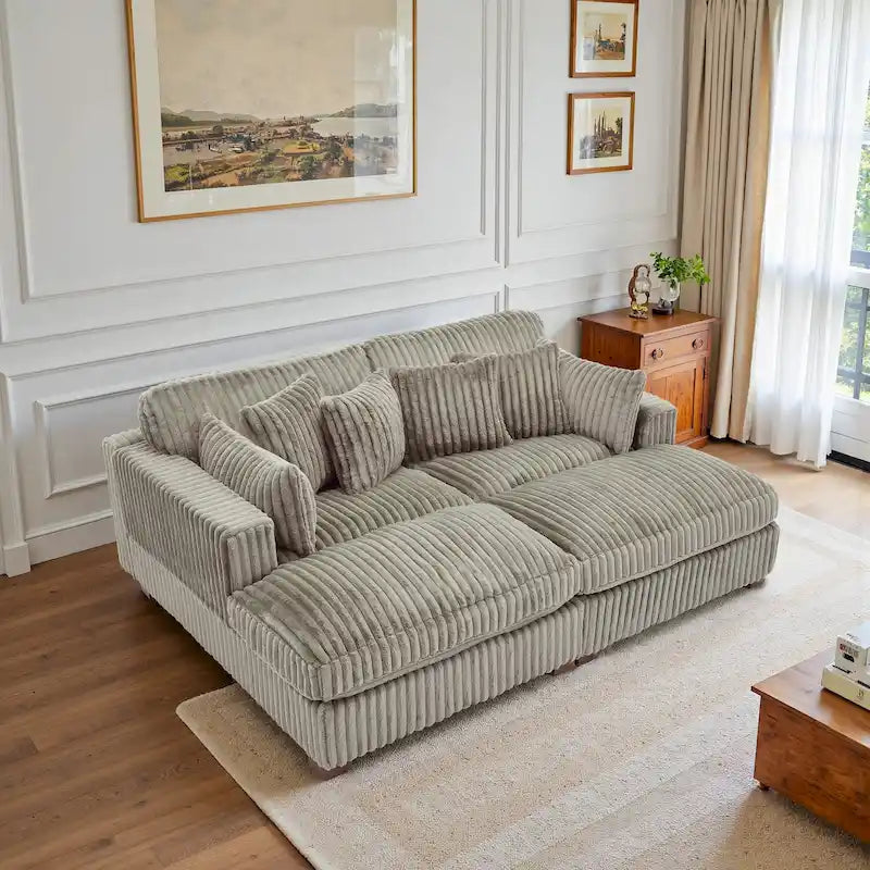 82 W Plush Corduroy Modular Sectional Sofa with Chaise Lounge