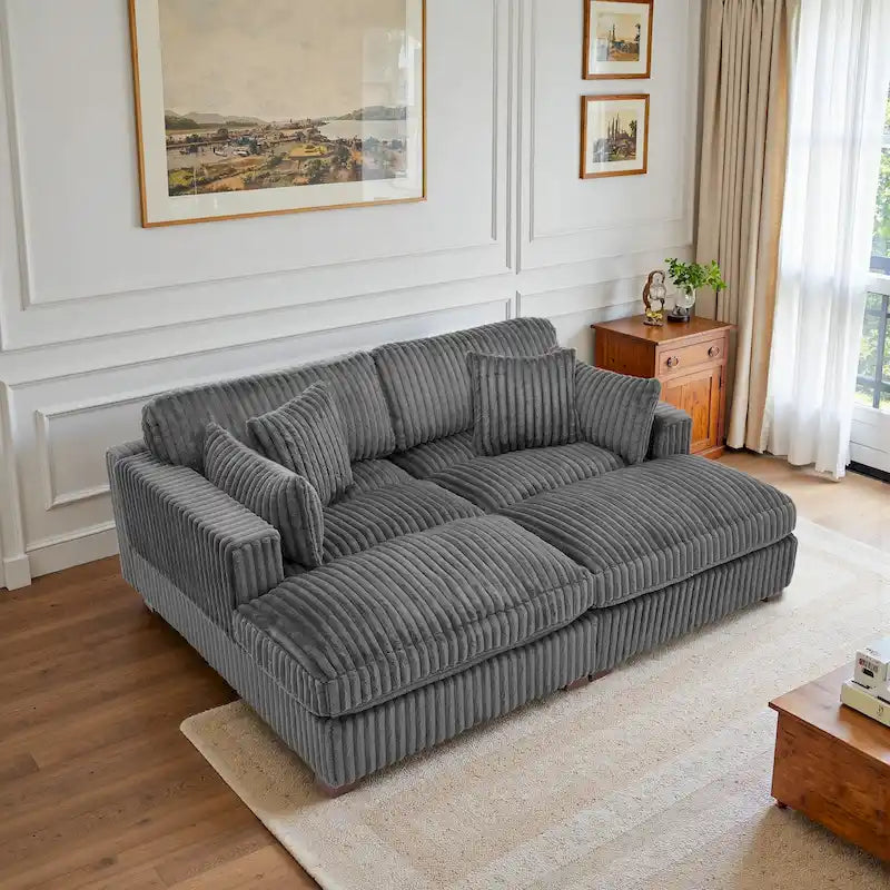 82 W Plush Corduroy Modular Sectional Sofa with Chaise Lounge