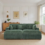 82 W Plush Corduroy Modular Sectional Sofa with Chaise Lounge