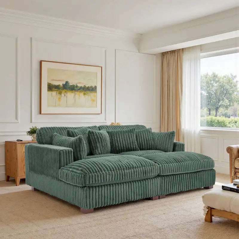 82 W Plush Corduroy Modular Sectional Sofa with Chaise Lounge