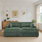 82 W Plush Corduroy Modular Sectional Sofa with Chaise Lounge