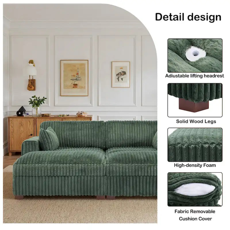 82 W Plush Corduroy Modular Sectional Sofa with Chaise Lounge