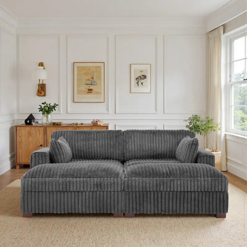 82 W Plush Corduroy Modular Sectional Sofa with Chaise Lounge