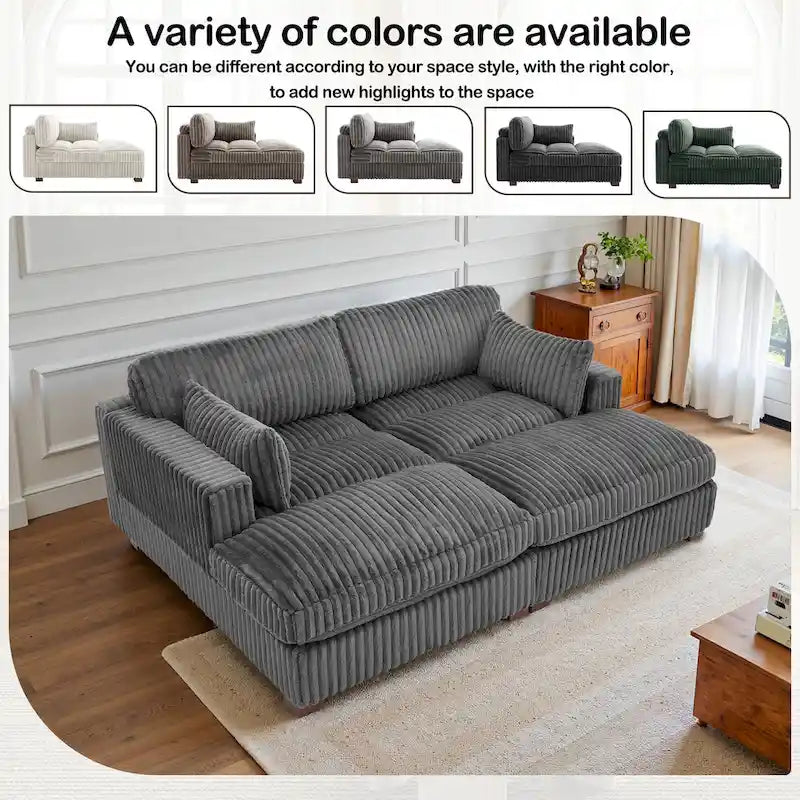 82 W Plush Corduroy Modular Sectional Sofa with Chaise Lounge