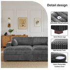 82 W Plush Corduroy Modular Sectional Sofa with Chaise Lounge