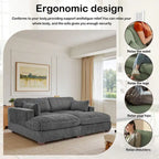 82 W Plush Corduroy Modular Sectional Sofa with Chaise Lounge