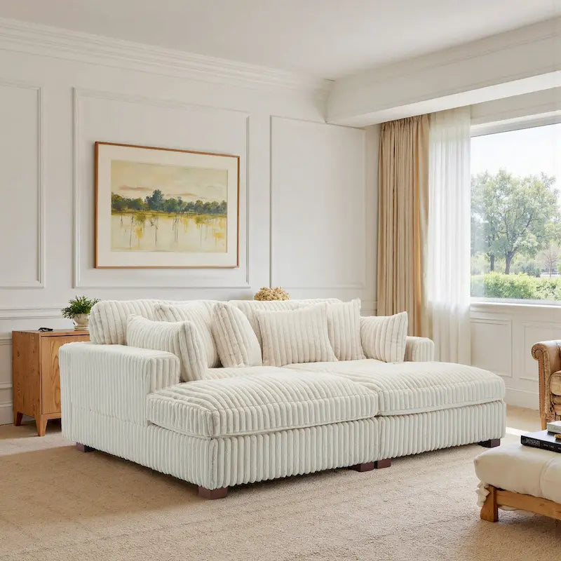 82 W Plush Corduroy Modular Sectional Sofa with Chaise Lounge