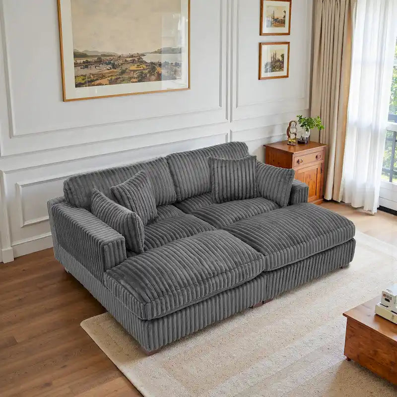 82 W Plush Corduroy Modular Sectional Sofa with Chaise Lounge