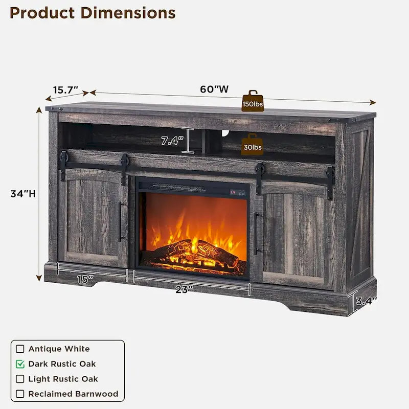 Farmhouse Fireplace TV Stand, Entertainment Center w/ Arched Door