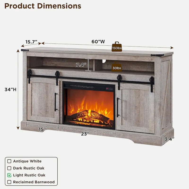 Farmhouse Fireplace TV Stand, Entertainment Center w/ Arched Door