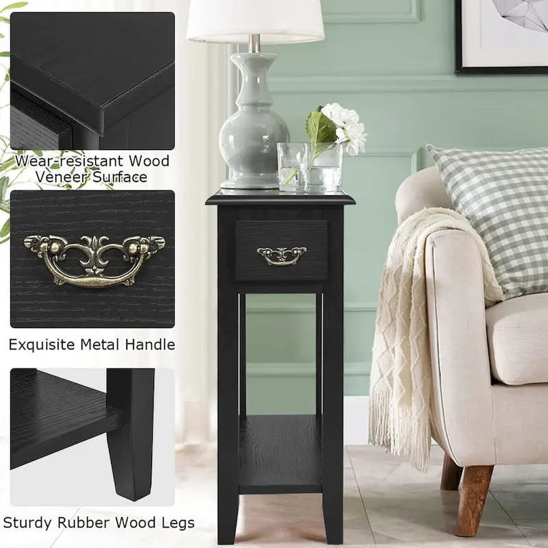 Gymax Set of 2 Nightstand 2 Tier End Bedside Sofa Side Table w/Drawer - See Details