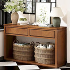 55 Rustic Console Table with Drawers and Open Shelf for Living Room