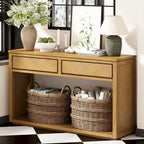 55 Rustic Console Table with Drawers and Open Shelf for Living Room