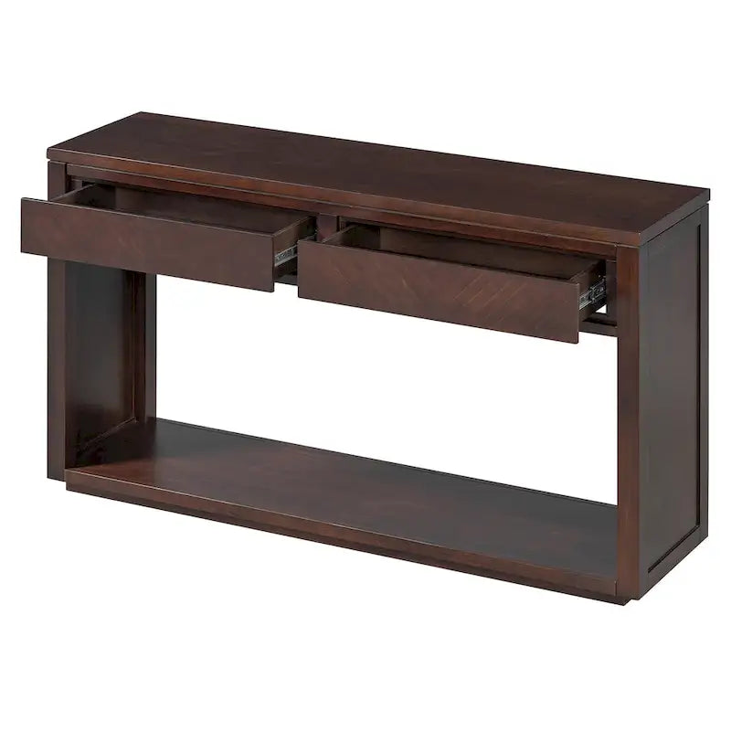55 Rustic Console Table with Drawers and Open Shelf for Living Room
