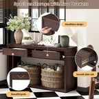 55 Rustic Console Table with Drawers and Open Shelf for Living Room