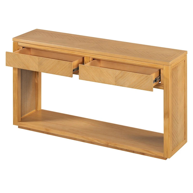 55 Rustic Console Table with Drawers and Open Shelf for Living Room