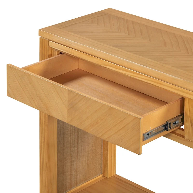 55 Rustic Console Table with Drawers and Open Shelf for Living Room
