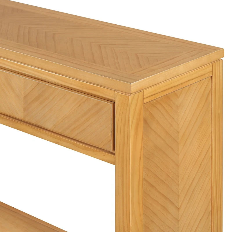 55 Rustic Console Table with Drawers and Open Shelf for Living Room