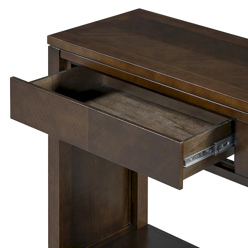 55 Rustic Console Table with Drawers and Open Shelf for Living Room