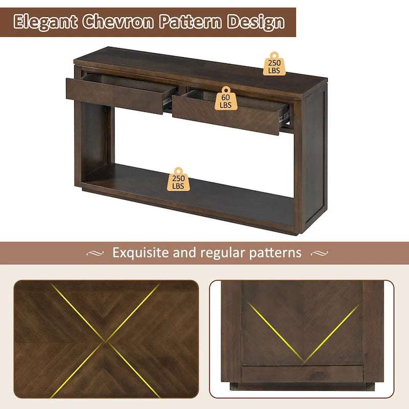 55 Rustic Console Table with Drawers and Open Shelf for Living Room