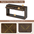 55 Rustic Console Table with Drawers and Open Shelf for Living Room