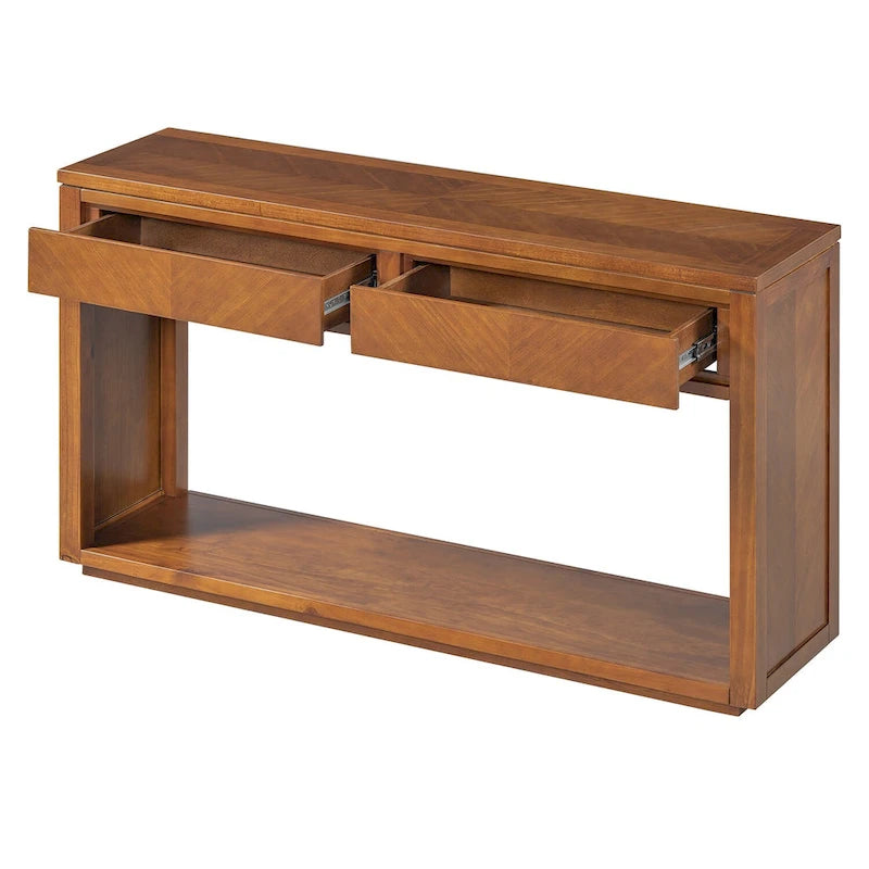 55 Rustic Console Table with Drawers and Open Shelf for Living Room