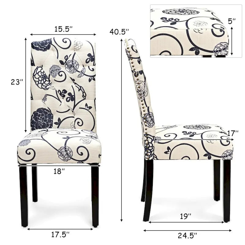Gymax Set of 4 Tufted Dining Chair Upholstered Nailhead Trim Rubber - See Details