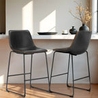 Classic Faux Leather 26 Inch Counter Height Bar Stools Set of 2 with Back and Metal Leg for Kitchen lsland