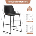 Classic Faux Leather 26 Inch Counter Height Bar Stools Set of 2 with Back and Metal Leg for Kitchen lsland