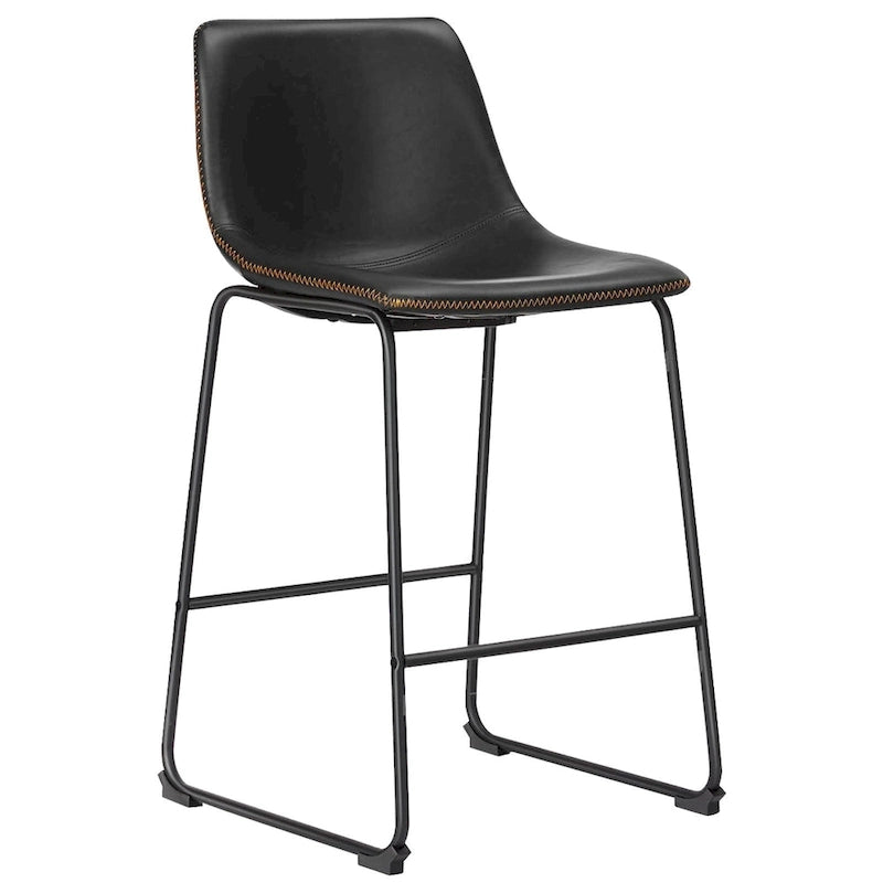 Classic Faux Leather 26 Inch Counter Height Bar Stools Set of 2 with Back and Metal Leg for Kitchen lsland